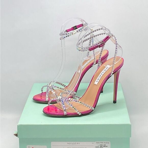 Aquazzura Dance Plexi 105 embellished PVC and iridescent leather sandals size 38 - Picture 13 of 15